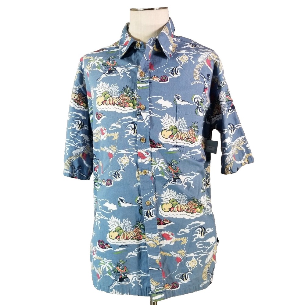 Cooke Street Honolulu Hawaiian shirt men's 2XL blue Surfer all over print cotton